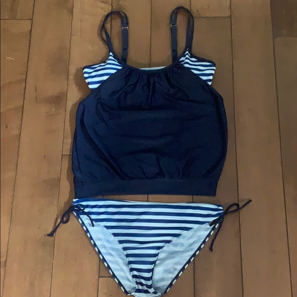 Navy stripe bathing suit